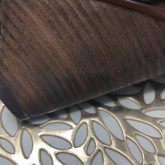 Trouve’ Brown Leather Uppers Stacked Heels Peep Toe Booties Size 6 - Picture 10 of 10